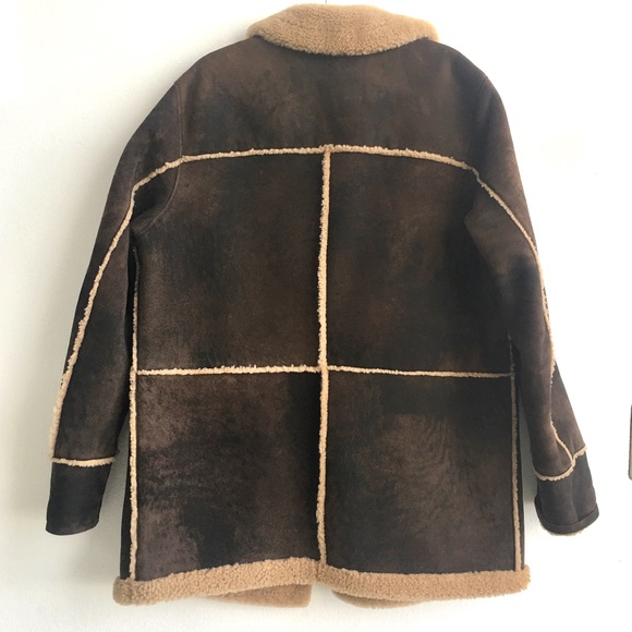 Cole Haan Leather Shearling brown Long Jacket - Picture 3 of 8